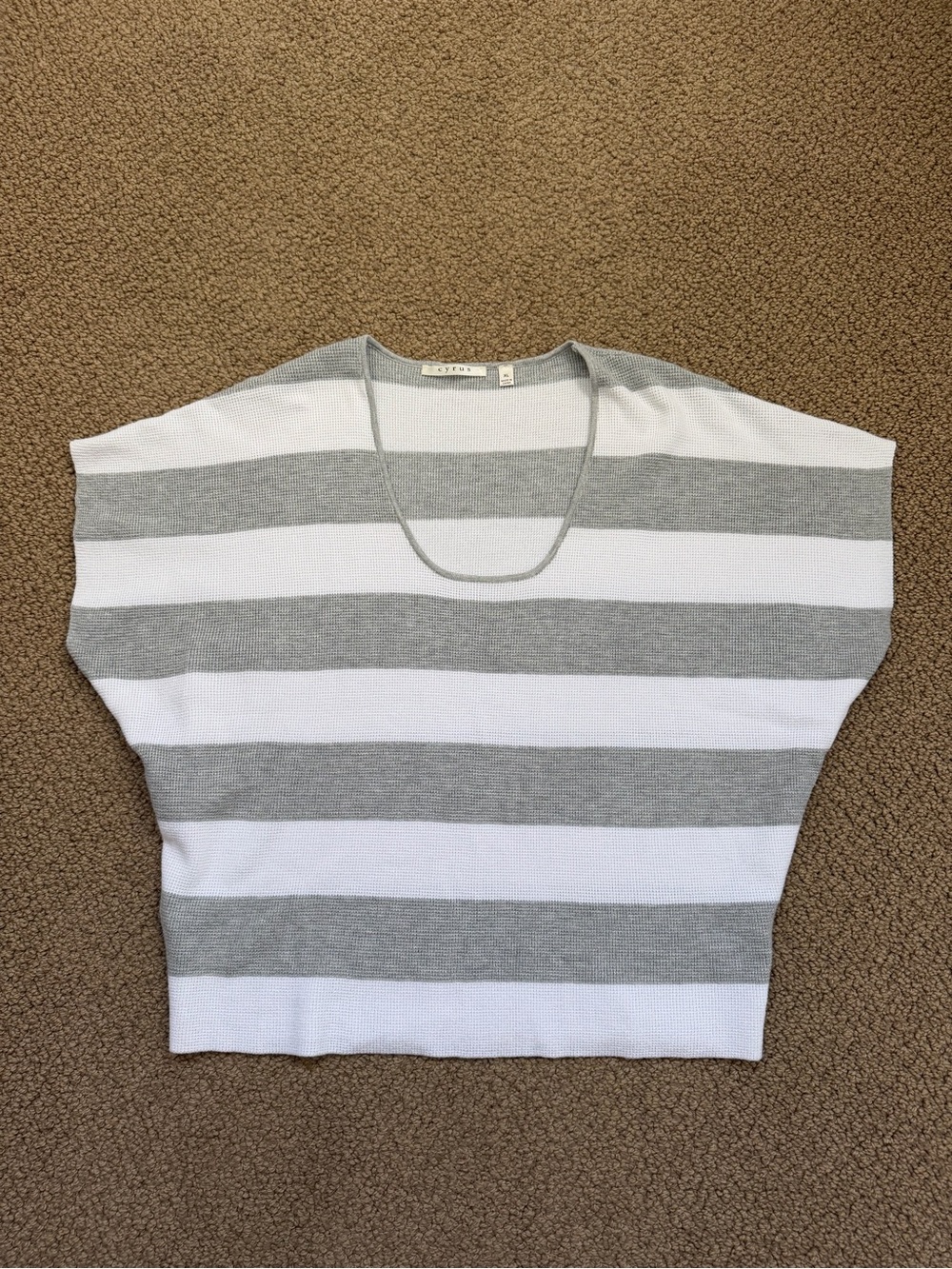 Cyrus Gray & White Striped Knit Boxy Top